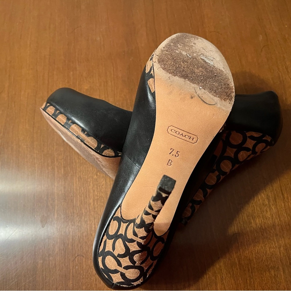 Coach Black Leather Platform Pumps with Tan Accent - Picture 2 of 6